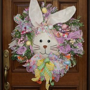 Easter Bunny Wreath with Pastel Accents